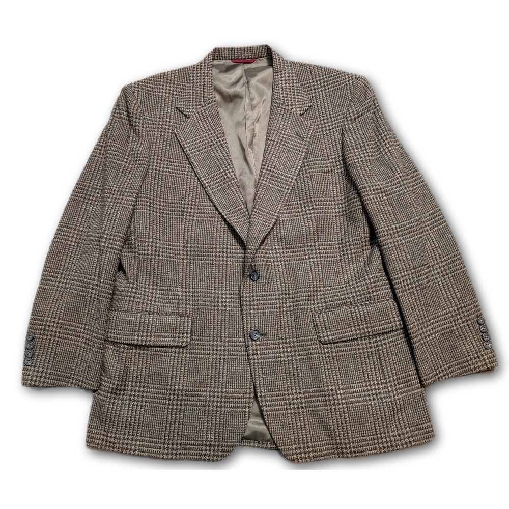 Jos. A. Bank Signature Mens Blazer Brown 43R Shetland Wool VTG Plaid Classic